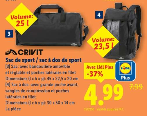 CRIVIT Sac de sport / sac à dos de sport