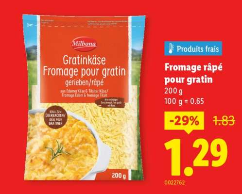 Fromage râpé pour gratin