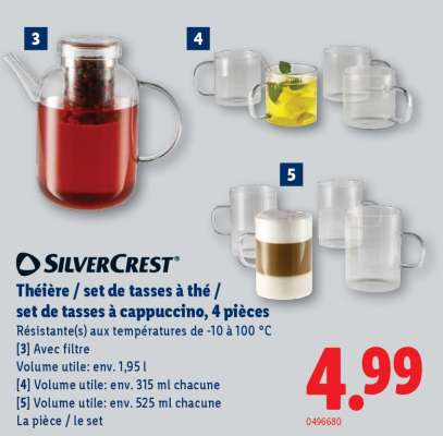 SilverCrest Théière / set de tasses à thé / set de tasses à cappuccino, 4 pièces