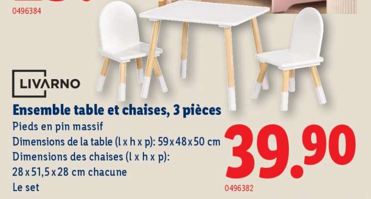 Ensemble table et chaises, 3 pièces