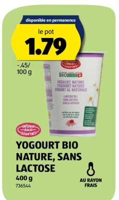 YOGOURT BIO NATURE SANS LACTOSE