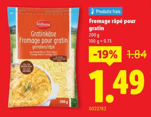 Fromage râpé pour gratin