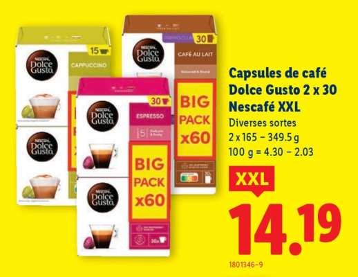 Capsules de café Dolce Gusto 2 x 30 Nescafé XXL