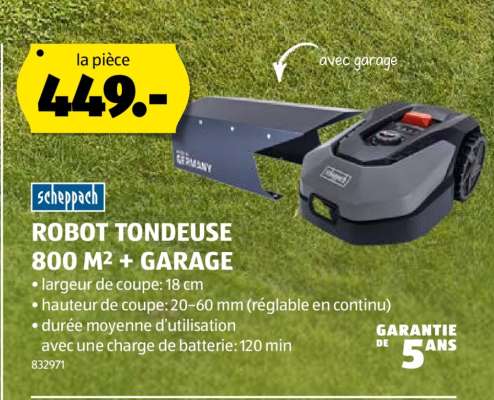 Scheppach Robot Tondeuse 800 M² + Garage