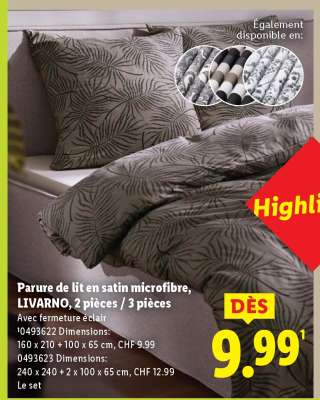 Parure de lit en satin microfibre, LIVARNO, 2 pièces / 3 pièces