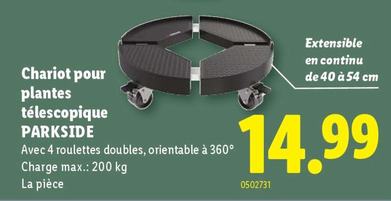 Chariot pour plantes télescopique PARKSIDE