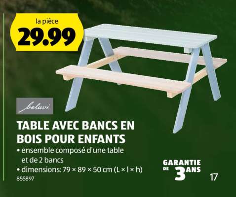 TABLE AVEC BANCS EN BOIS POUR ENFANTS