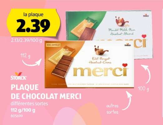 STORCK PLAQUE DE CHOCOLAT MERCI