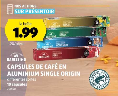 BARISSIMO CAPSULES DE CAFÉ EN ALUMINIUM SINGLE ORIGIN