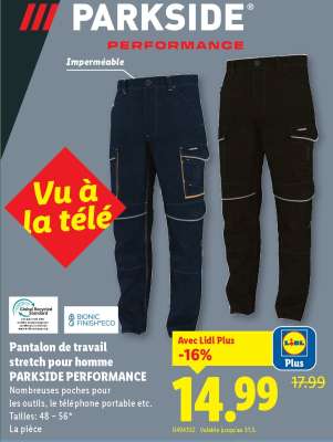Pantalon de travail stretch pour homme PARKSIDE PERFORMANCE