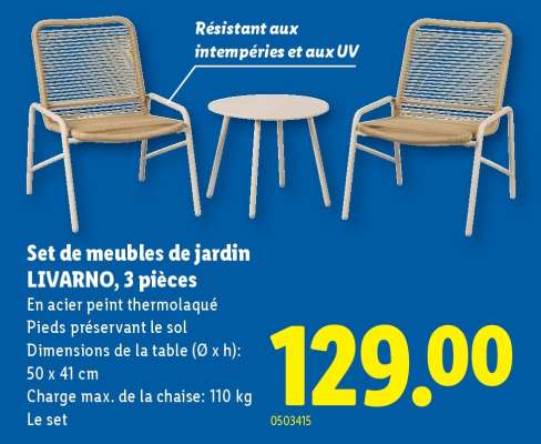 Set de meubles de jardin LIVARNO, 3 pièces