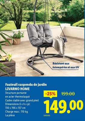Fauteuil suspendu de jardin LIVARNO HOME