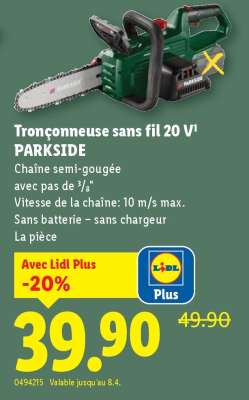 Tronçonneuse sans fil 20 V PARKSIDE