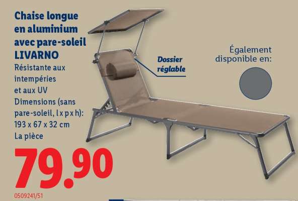 Chaise longue en aluminium avec pare-soleil LIVARNO