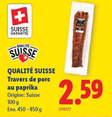 QUALITÉ SUISSE Travers de porc au paprika