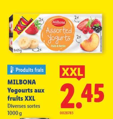 MILBONA Yogourts aux fruits XXL