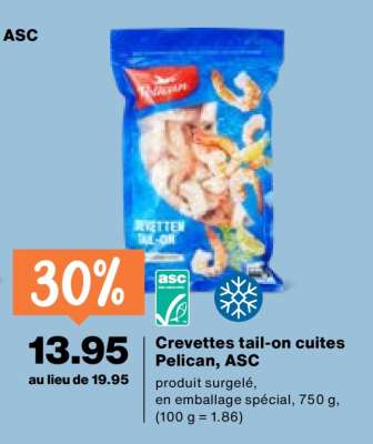 Crevettes tail-on cuites Pelican, ASC