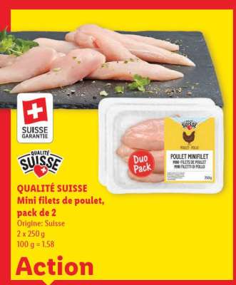 QUALITÉ SUISSE Mini filets de poulet, pack de 2
