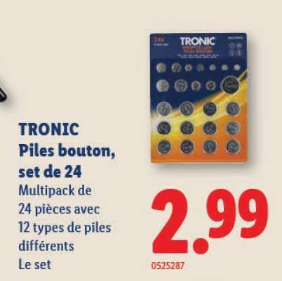 TRONIC Piles bouton, set de 24