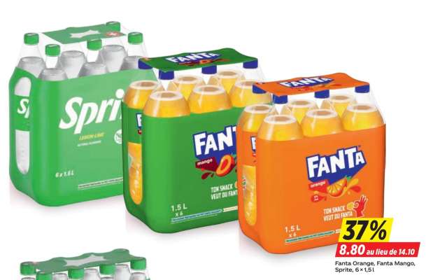 Fanta Orange, Fanta Mango, Sprite, 6 x 1,5 l