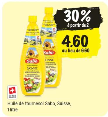 Huile de tournesol Sabo, Suisse, 1 litre