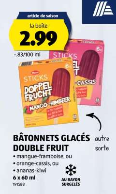 BÂTONNETS GLACÉS DOUBLE FRUIT