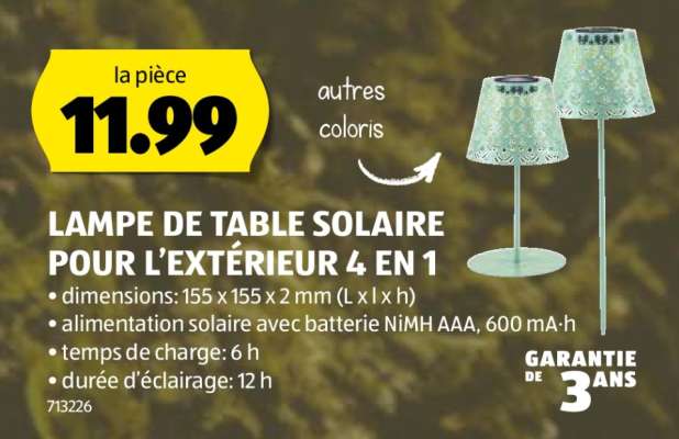 LAMPE DE TABLE SOLAIRE POUR L’EXTÉRIEUR 4 EN 1