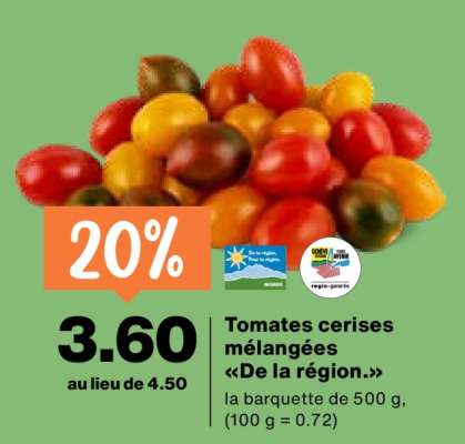 Tomates cerises mélangées «De la région.»