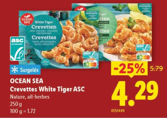 OCEAN SEA Crevettes White Tiger ASC