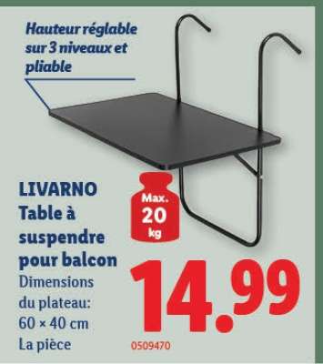 LIVARNO Table à suspendre pour balcon