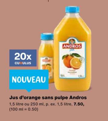 Jus d’orange sans pulpe Andros