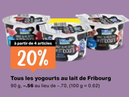 Tous les yogourts au lait de Fribourg