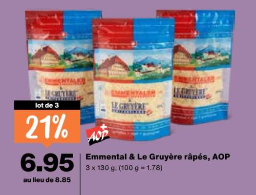 Emmental & Le Gruyère râpés, AOP
