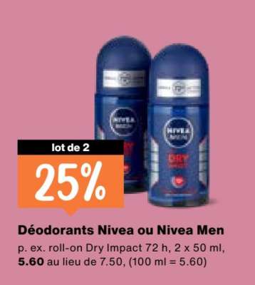 Déodorants Nivea ou Nivea Men