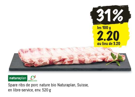 Spare ribs de porc nature bio