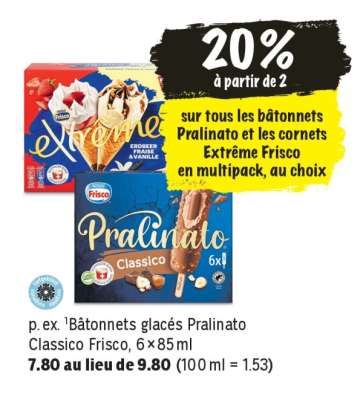 Bâtonnets glacés Pralinato Classico Frisco