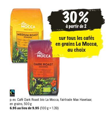 Café Dark Roast bio La Mocca, Fairtrade Max Havelaar, en grains, 500 g