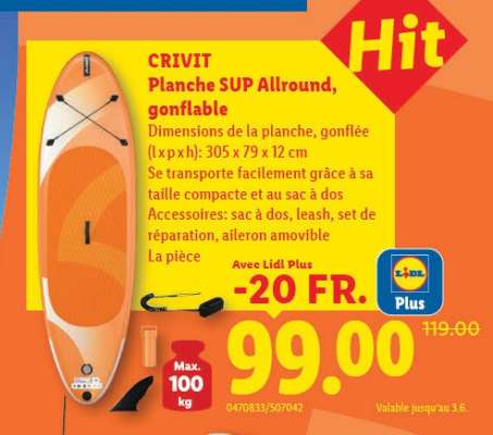 CRIVIT Planche SUP Allround, gonflable