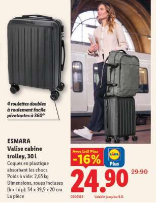 ESMARA Valise cabine trolley, 30l