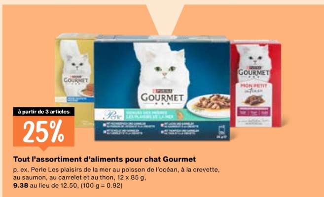 Tout l’assortiment d’aliments pour chat Gourmet