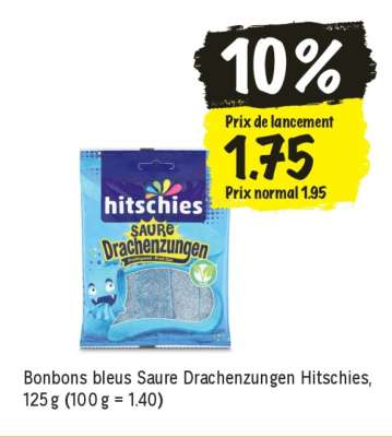 Bonbons bleus Saure Drachenzungen Hitschies, 125 g
