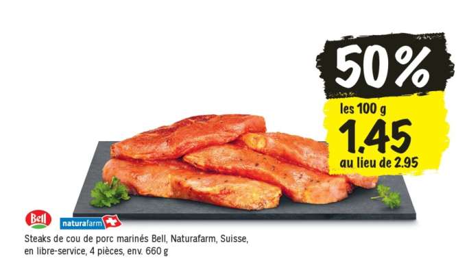 Steaks de cou de porc marinés Bell