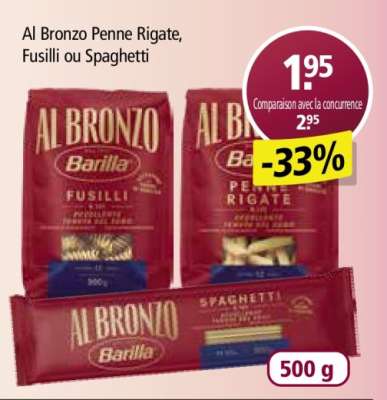 Al Bronzo Penne Rigate, Fusilli ou Spaghetti