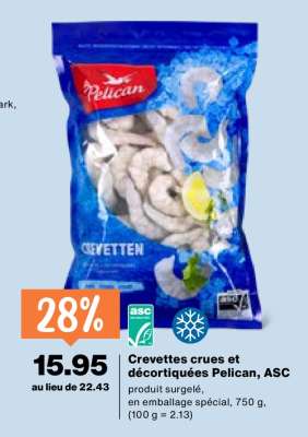 Crevettes crues et décortiquées Pelican, ASC