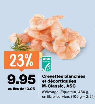 Crevettes blanchies et décortiquées M-Classic, ASC