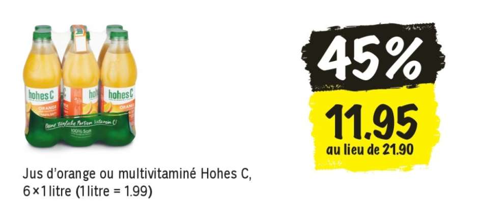 Jus d'orange ou multivitaminé Hohes C, 6×1 litre