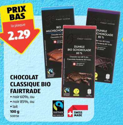 CHOCOLAT CLASSIQUE BIO FAIRTRADE