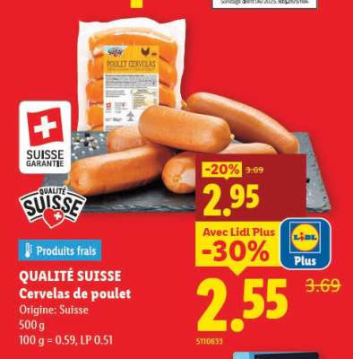 QUALITÉ SUISSE Cervelas de poulet