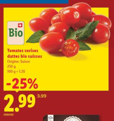 Tomates cerises dattes bio suisses