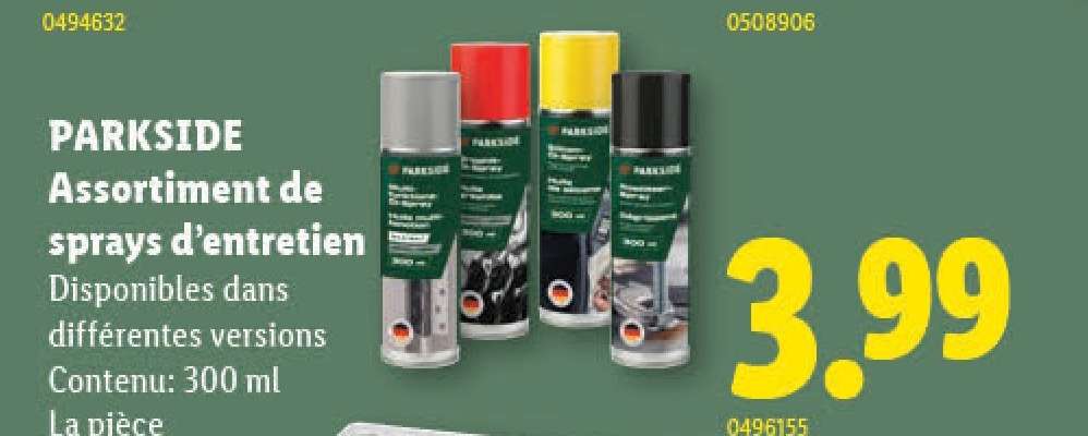 PARKSIDE Assortiment de sprays d’entretien